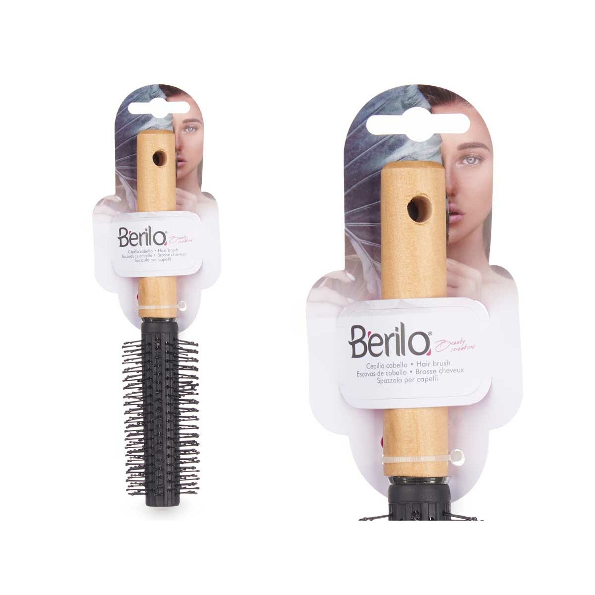 Brosse Ronde Marron Noir Bois Silicone Plastique (12 Unités) 212Barber.com